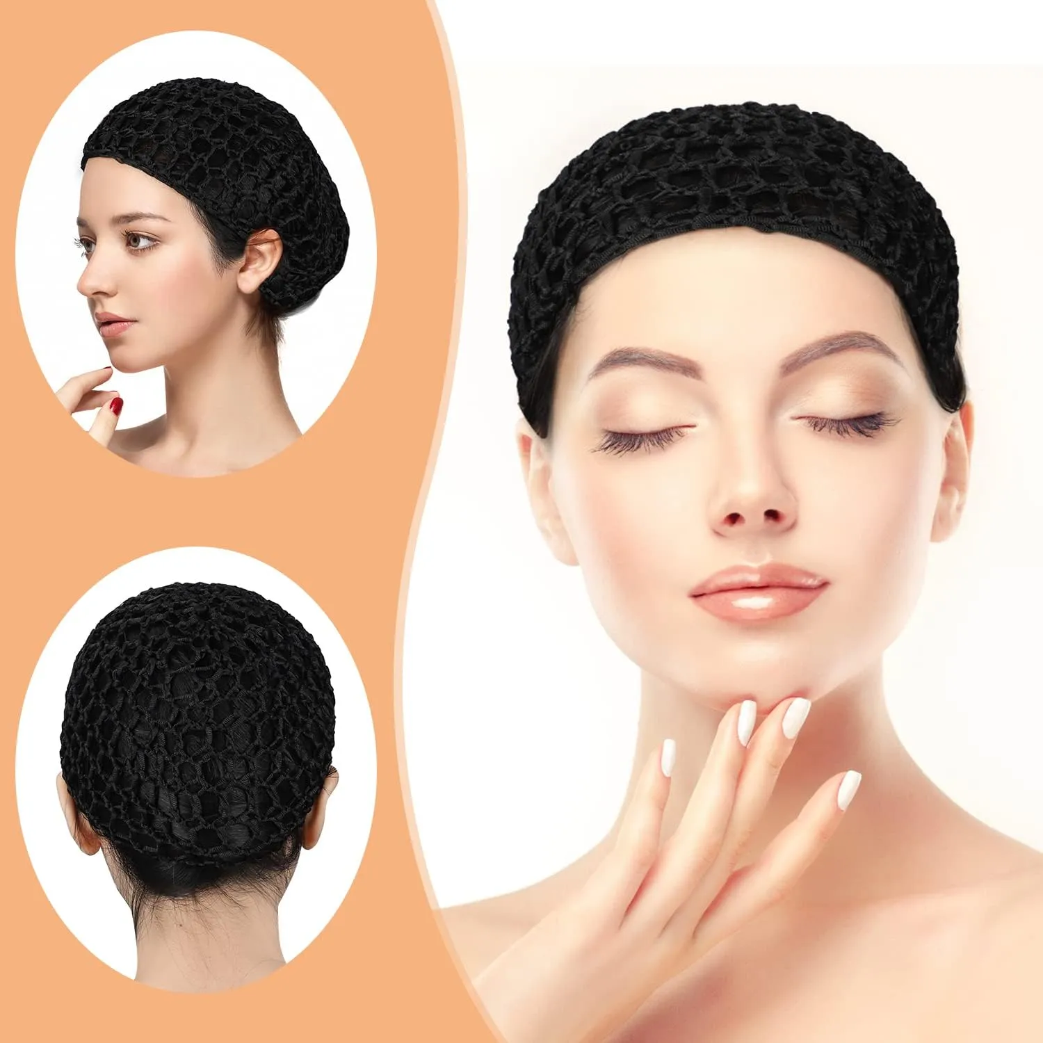 Etercycle 3 Pieces Mesh Crochet Hair Net Snoods for Women, Soft Rayon Knit Crochet Hairnet Hair Cover Accessory for Sleeping