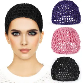 Etercycle 3 Pieces Mesh Crochet Hair Net Snoods for Women, Soft Rayon Knit Crochet Hairnet Hair Cover Accessory for Sleeping