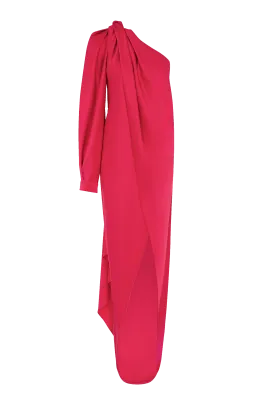Geranium Silk Draped One Shoulder Dress