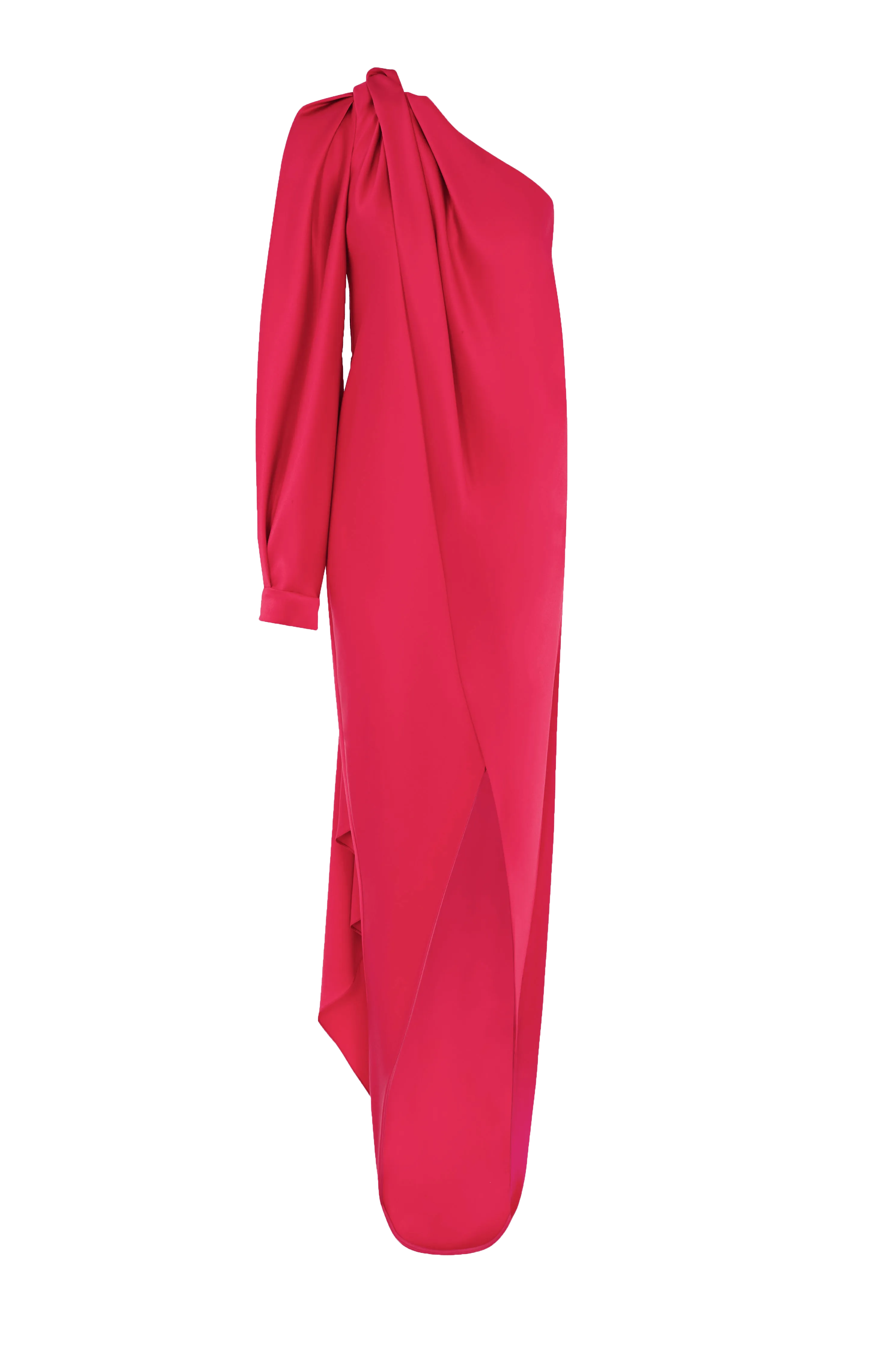 Geranium Silk Draped One Shoulder Dress