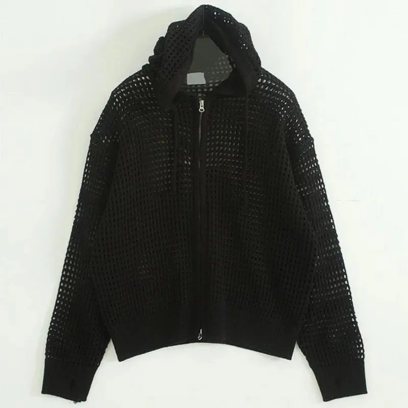Harajuku Grunge Knitted Cardigans Women See Through Y2k Oversized Hollow Out Crochet Tops Sweaters Gothic Streetwear