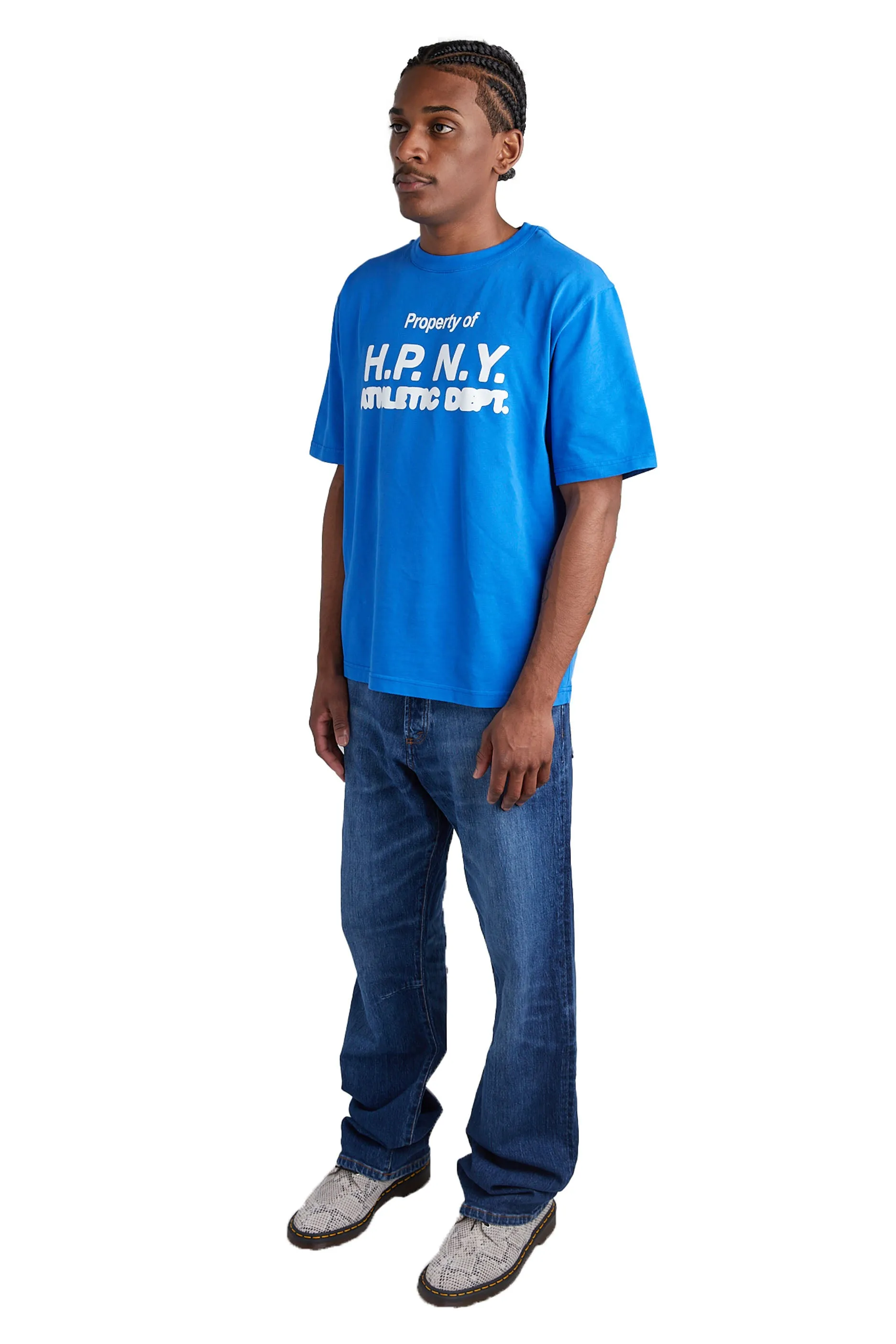 Optimized Product Title: Heron Preston Distressed X-Ray Wash Blue Denim Jeans