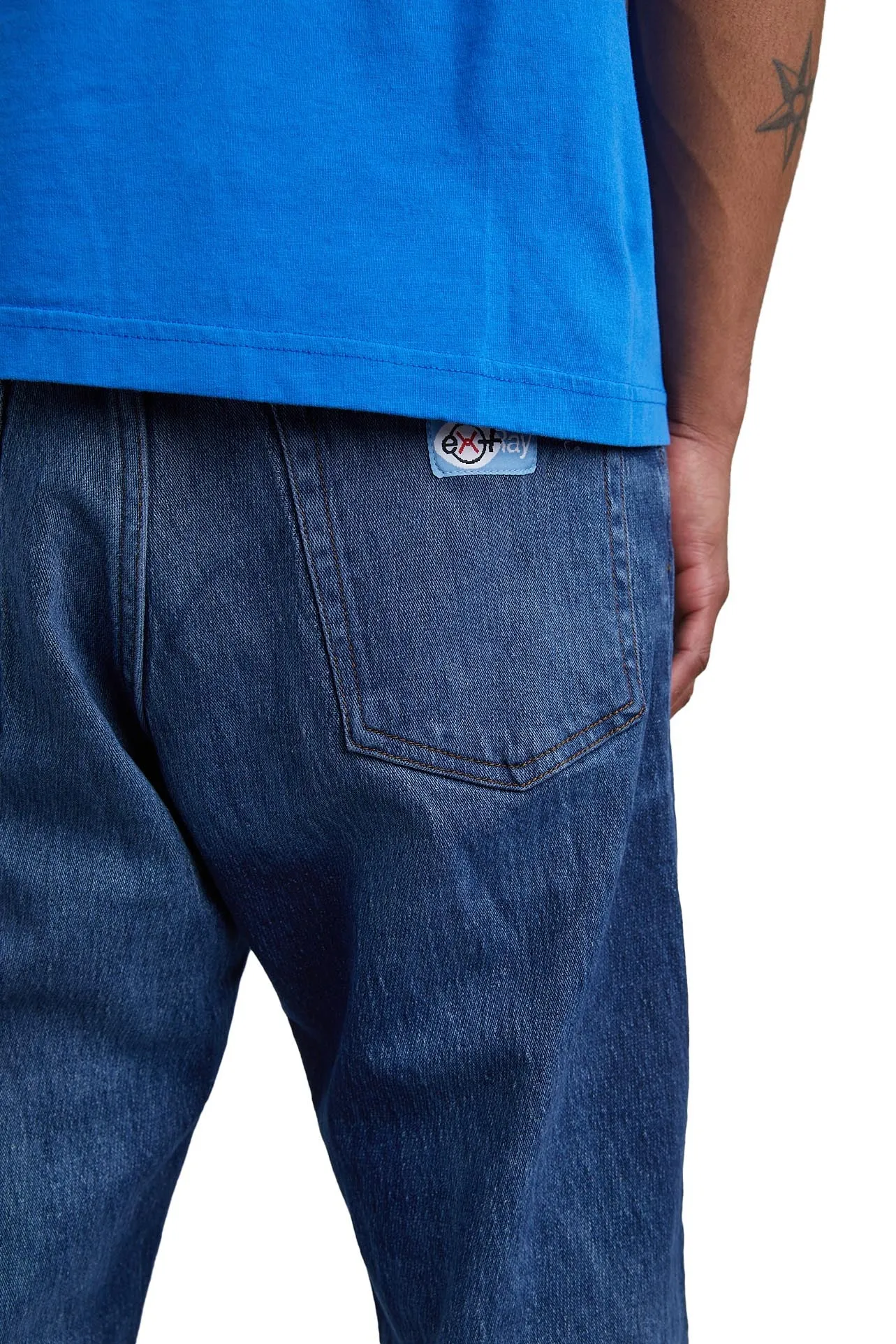 Optimized Product Title: Heron Preston Distressed X-Ray Wash Blue Denim Jeans
