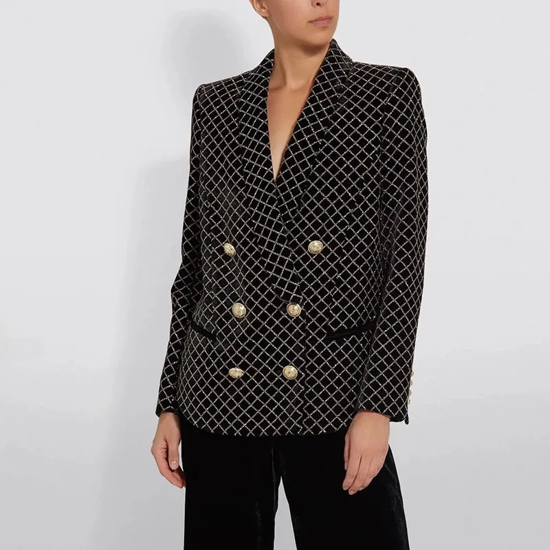 Here is an optimized title for the e-commerce product:

Stylish Jade Sparkle Blazer Jacket for Women - Premium Patterned Design