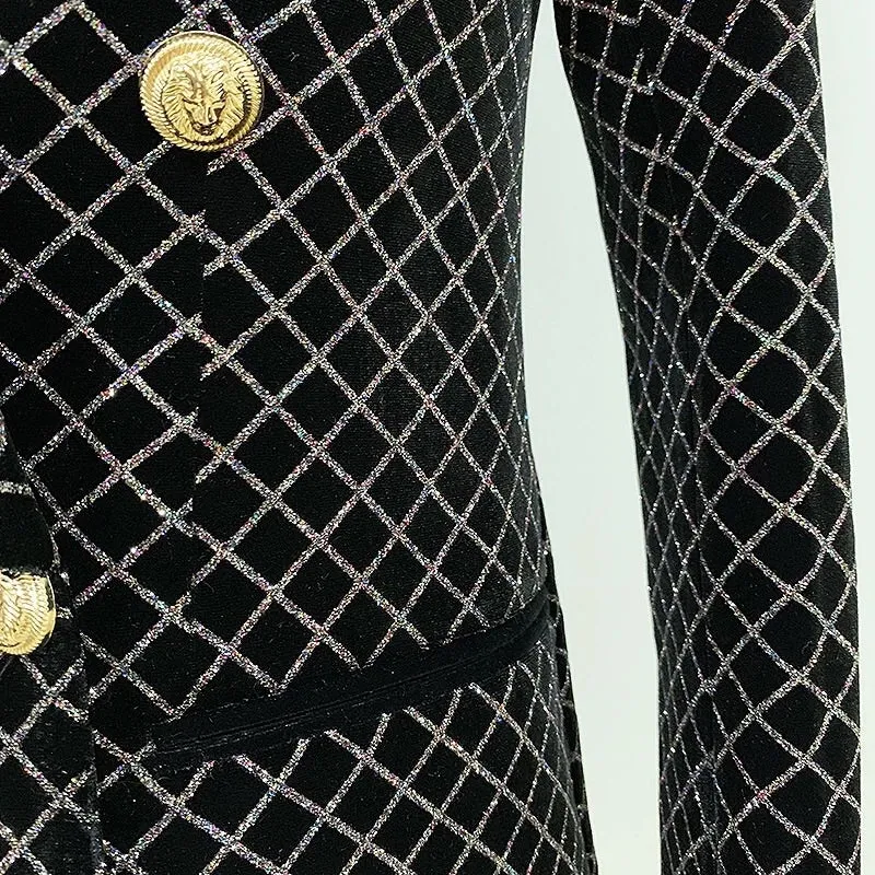 Here is an optimized title for the e-commerce product:

Stylish Jade Sparkle Blazer Jacket for Women - Premium Patterned Design