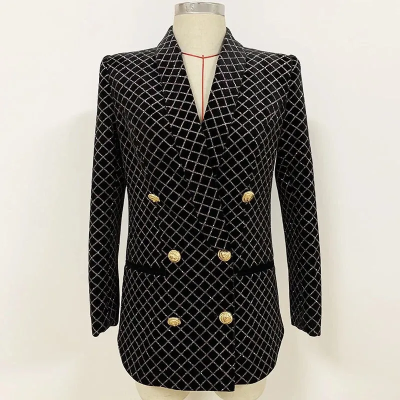 Here is an optimized title for the e-commerce product:

Stylish Jade Sparkle Blazer Jacket for Women - Premium Patterned Design