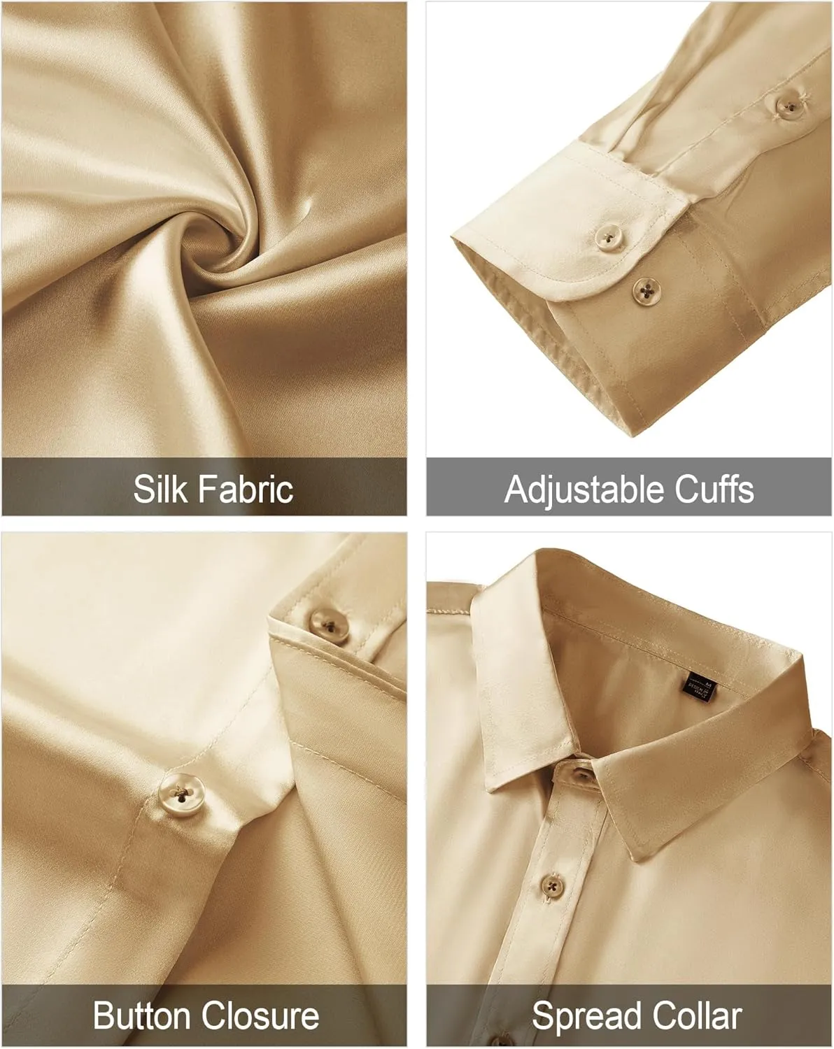 J.VER Men's Silk Satin Long Sleeve Dress Shirts Shiny Casual Button Down Shirt Luxury Party Prom Shirts