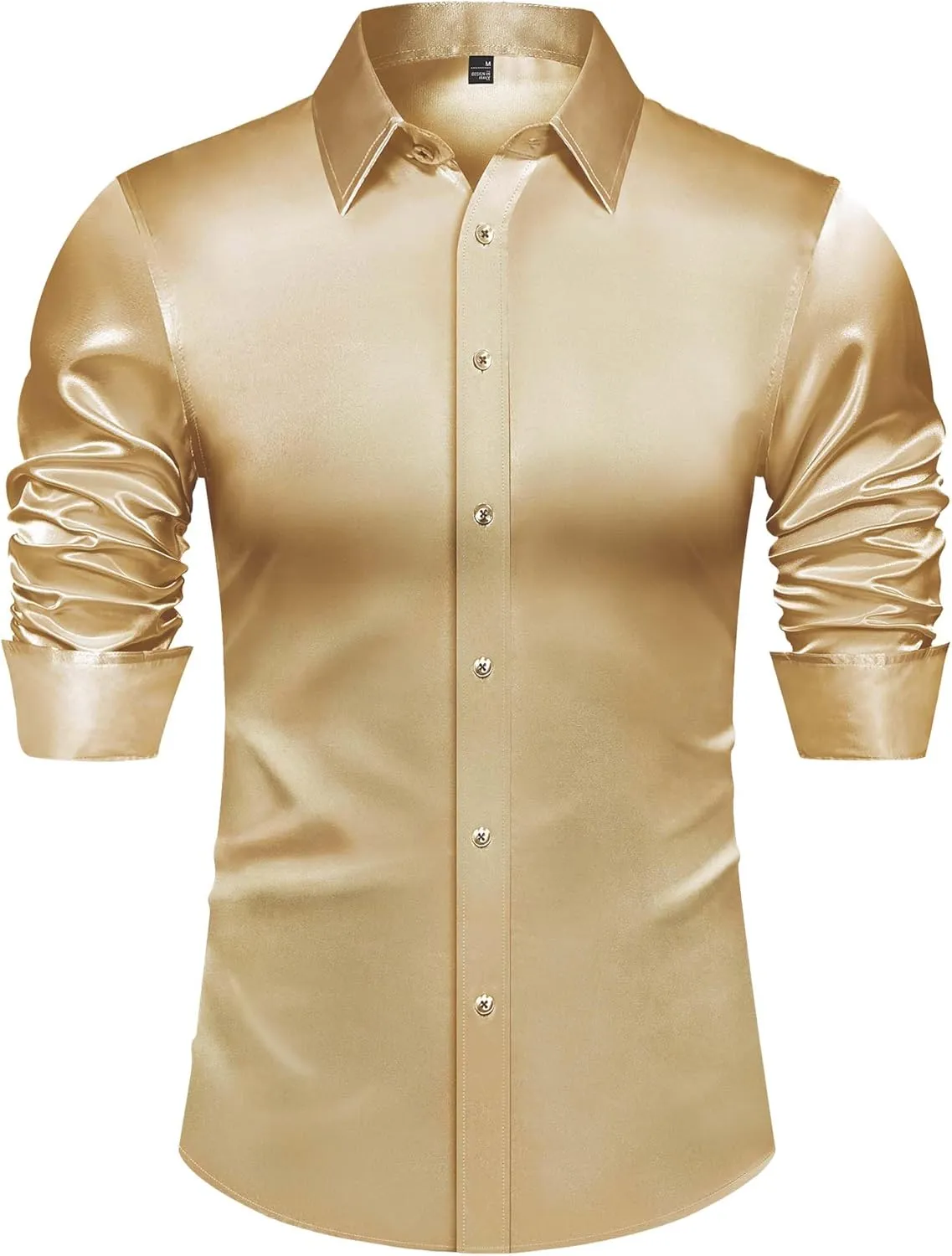 J.VER Men's Silk Satin Long Sleeve Dress Shirts Shiny Casual Button Down Shirt Luxury Party Prom Shirts