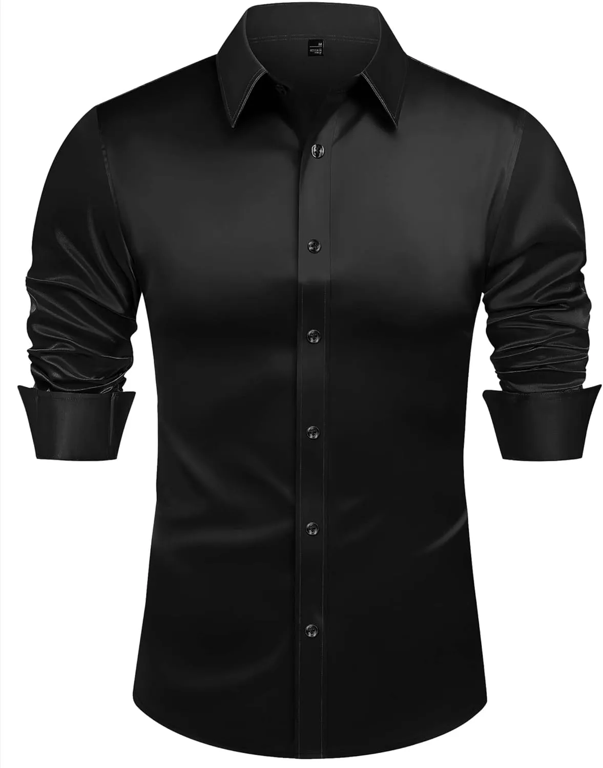 J.VER Men's Silk Satin Long Sleeve Dress Shirts Shiny Casual Button Down Shirt Luxury Party Prom Shirts