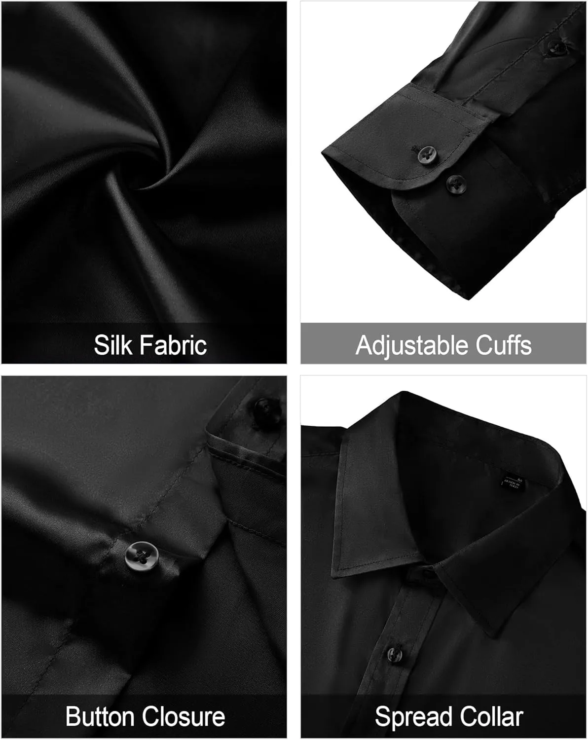 J.VER Men's Silk Satin Long Sleeve Dress Shirts Shiny Casual Button Down Shirt Luxury Party Prom Shirts