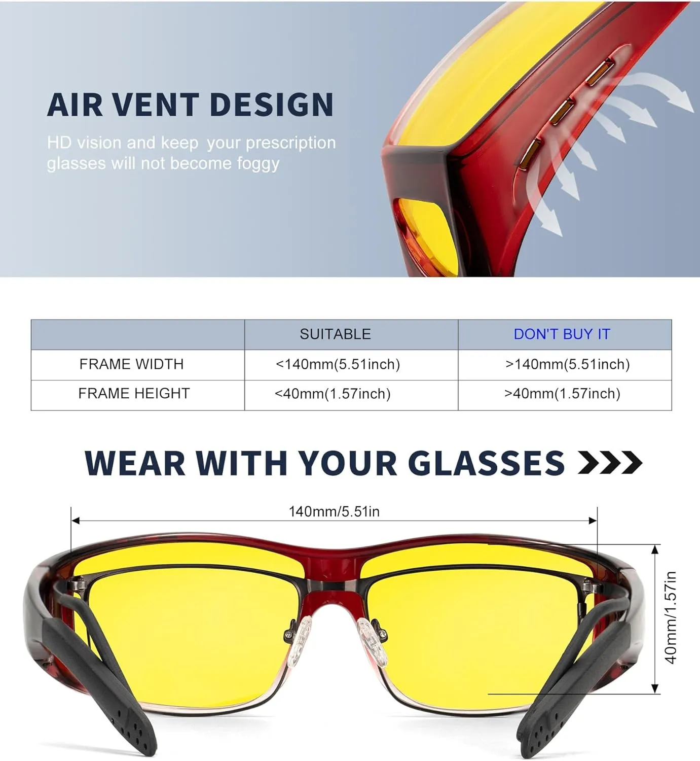 KALIYADI Night-Vision-Glasses Fit-Over-Glasses Wrap-Around Glasses: Anti Glare Night Driving Glasses for men women HD Lens