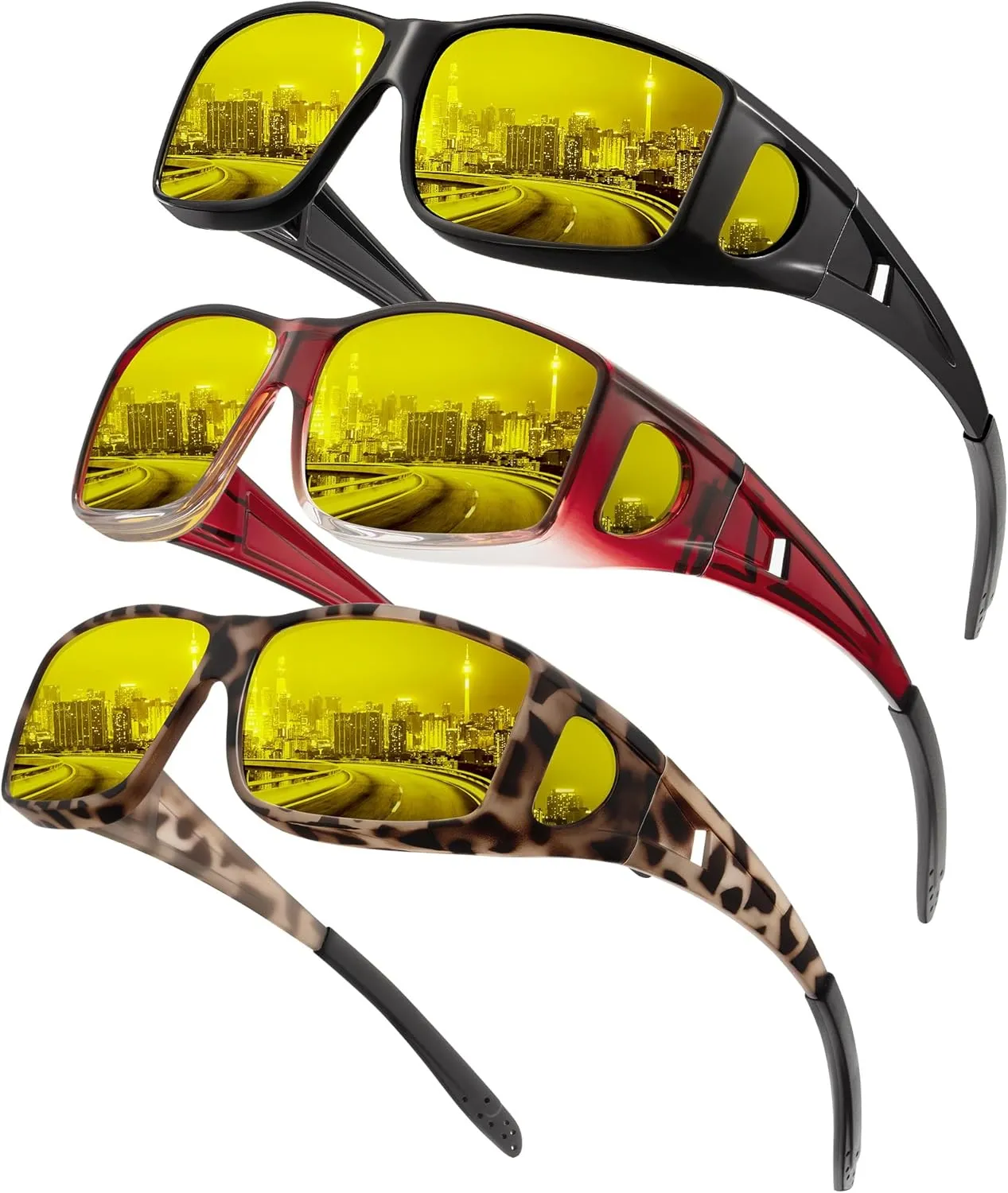 KALIYADI Night-Vision-Glasses Fit-Over-Glasses Wrap-Around Glasses: Anti Glare Night Driving Glasses for men women HD Lens