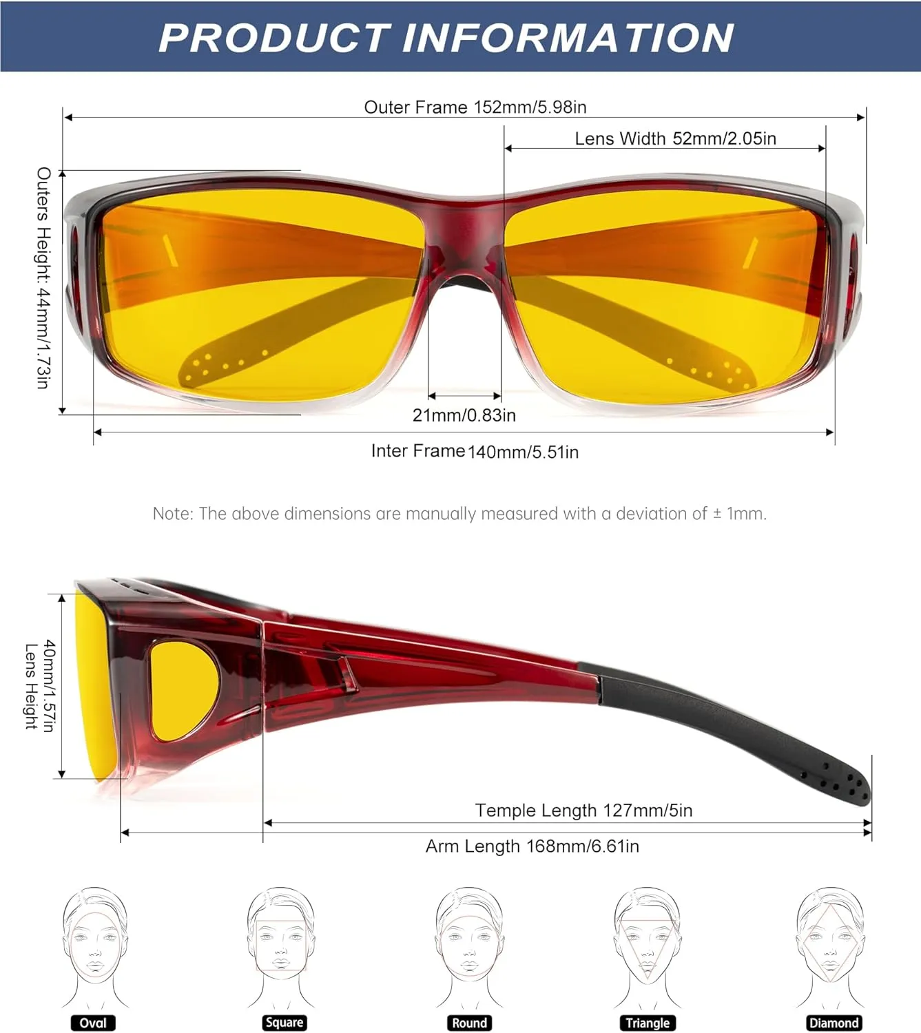 KALIYADI Night-Vision-Glasses Fit-Over-Glasses Wrap-Around Glasses: Anti Glare Night Driving Glasses for men women HD Lens