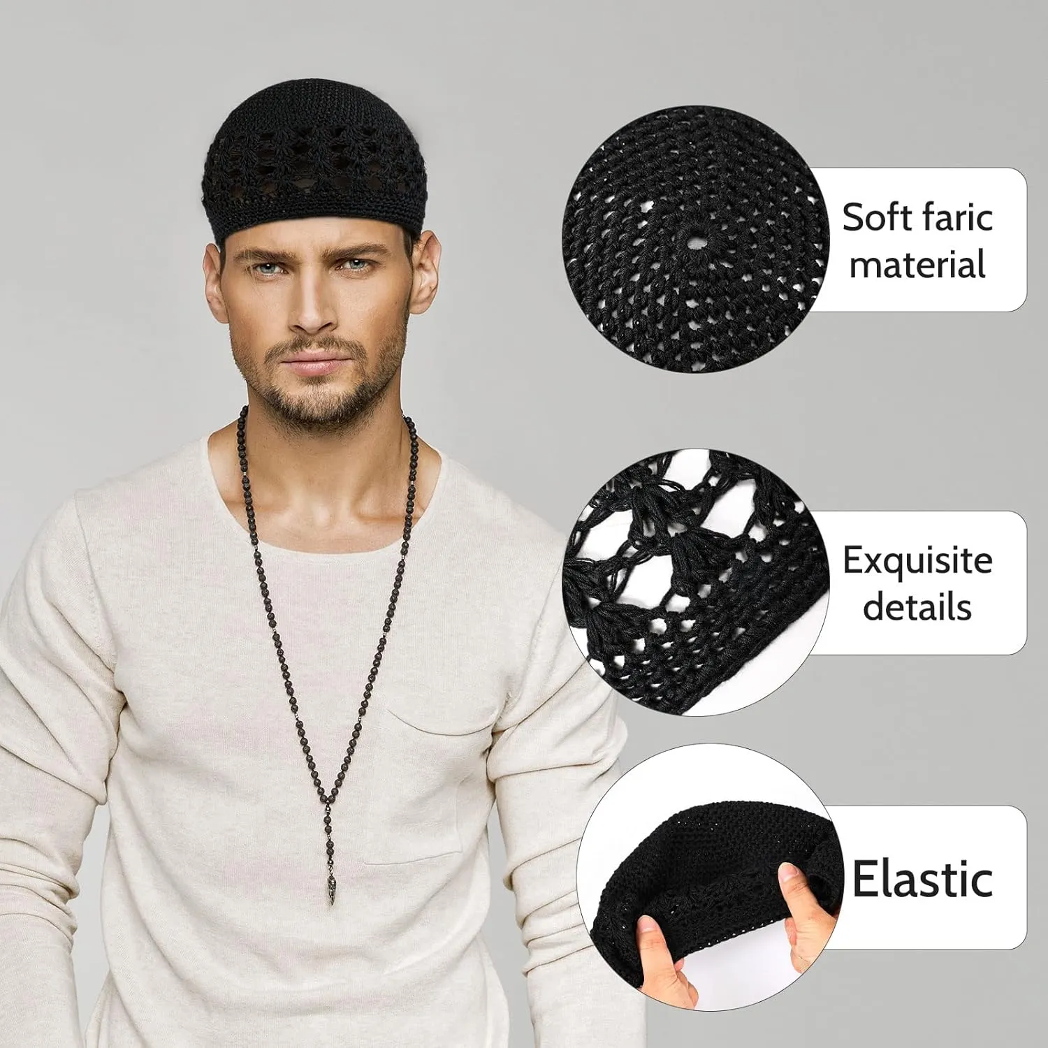 Kufi Hat for Men Knit Kufi Cap Crochet Beanie Skull Beanie for Men Women