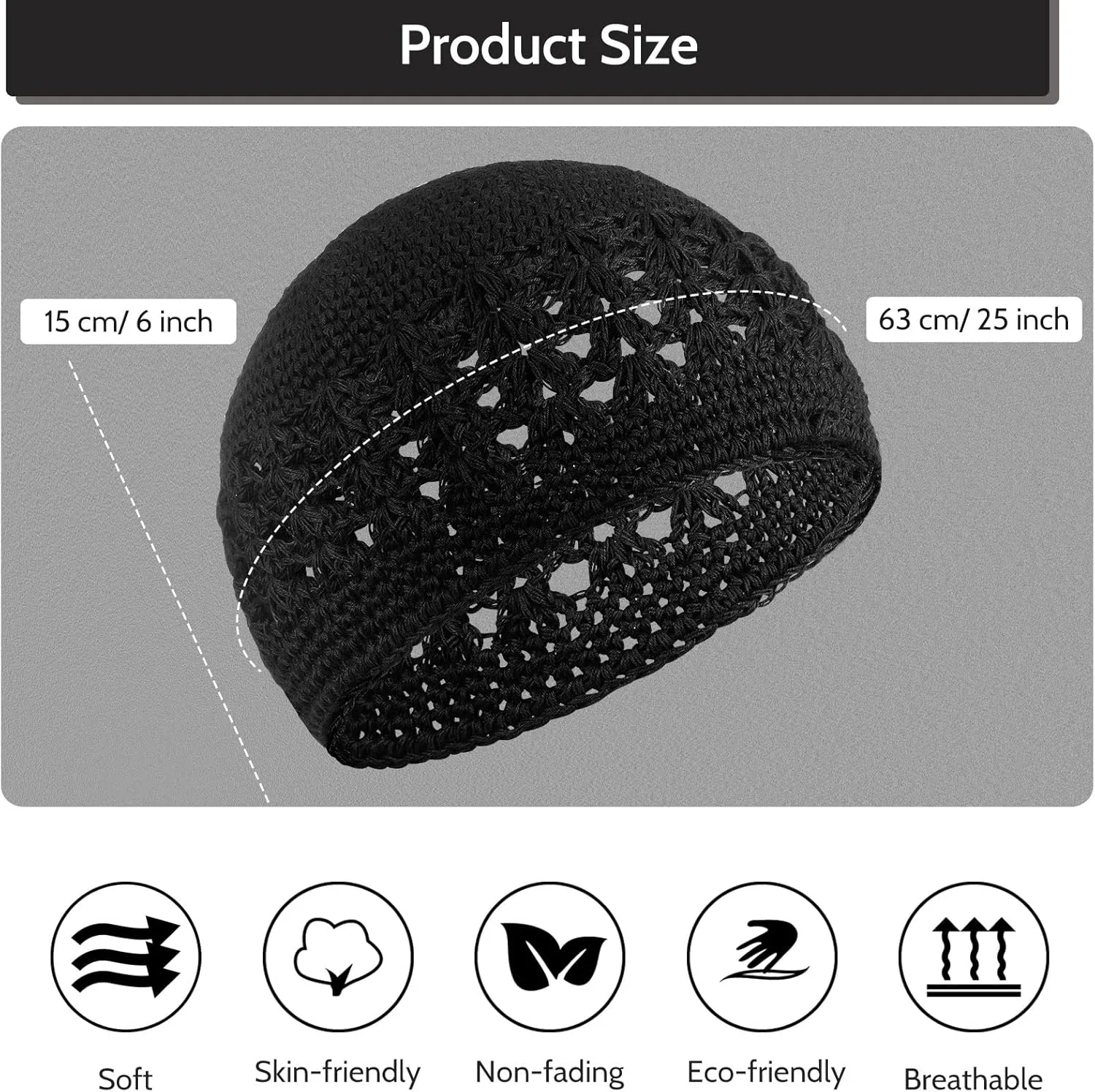 Kufi Hat for Men Knit Kufi Cap Crochet Beanie Skull Beanie for Men Women