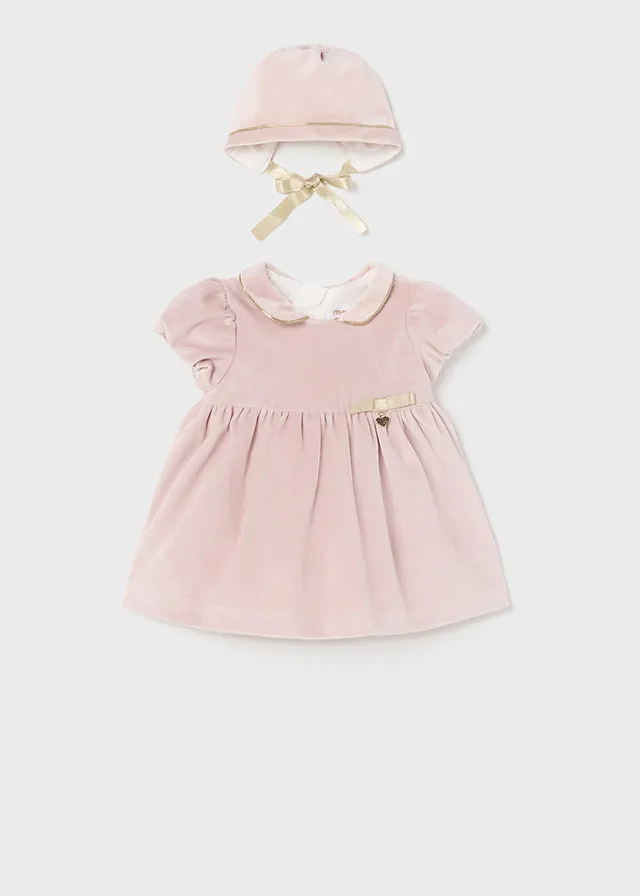 Mayoral 2821 087 - Baby Rose Velvet Dress with Hat