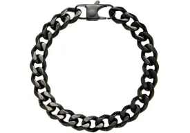 Mens 10mm Black Plated Stainless Steel Curb Link Chain Bracelet