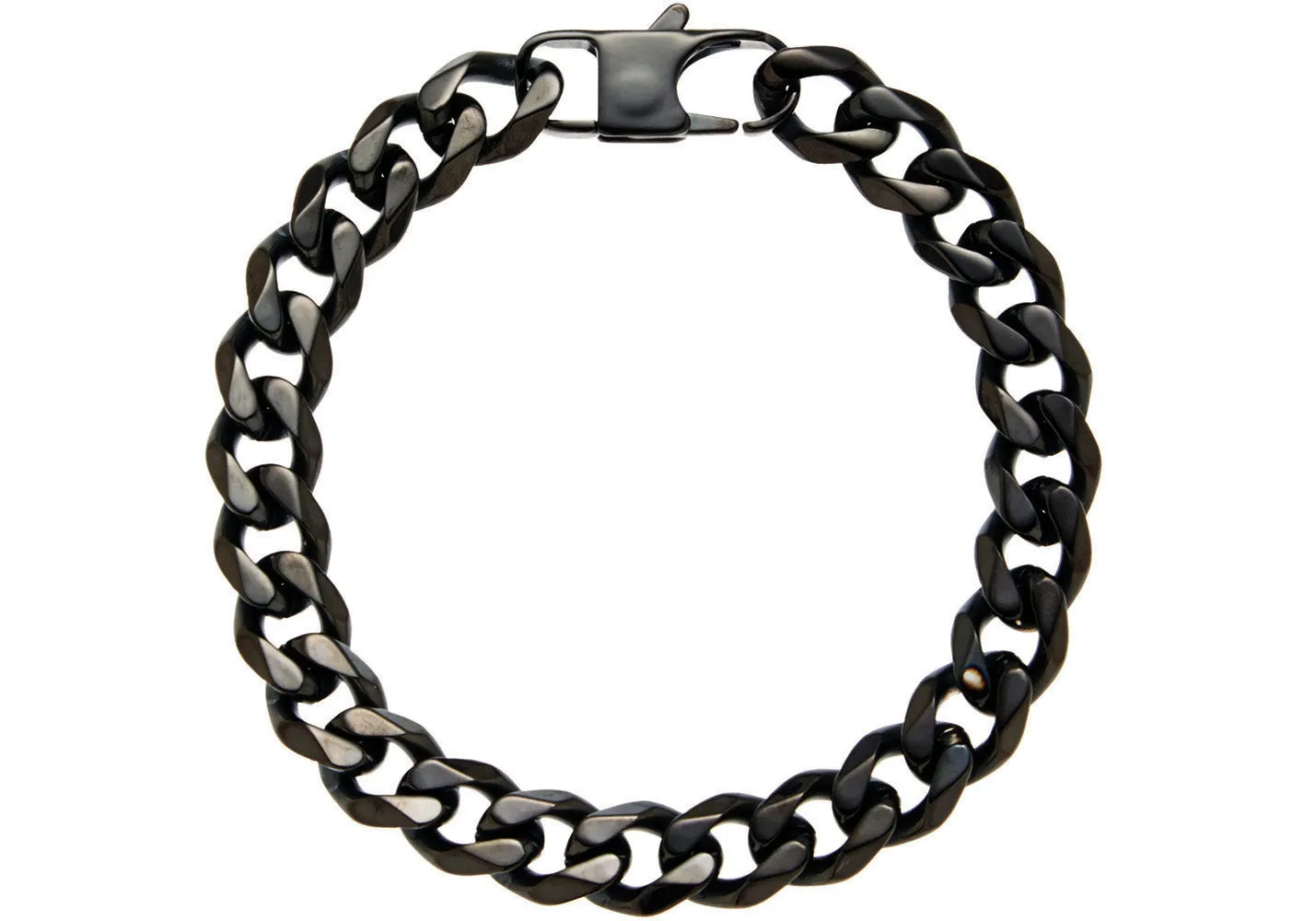 Mens 10mm Black Plated Stainless Steel Curb Link Chain Bracelet