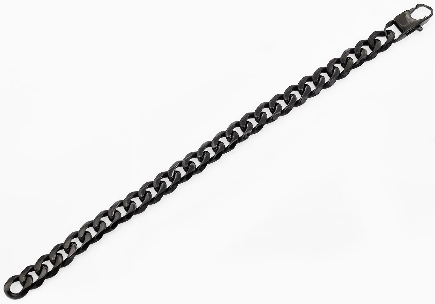 Mens 10mm Black Plated Stainless Steel Curb Link Chain Bracelet