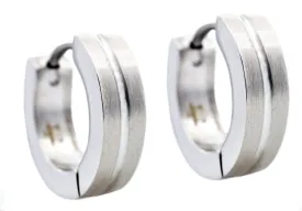 Mens 14mm Stainless Steel Divoted Hoop Earrings