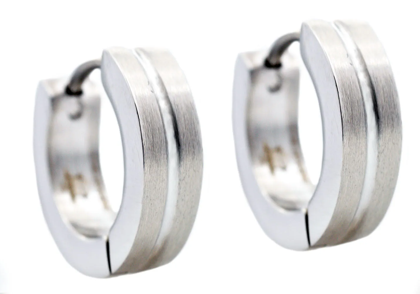 Mens 14mm Stainless Steel Divoted Hoop Earrings