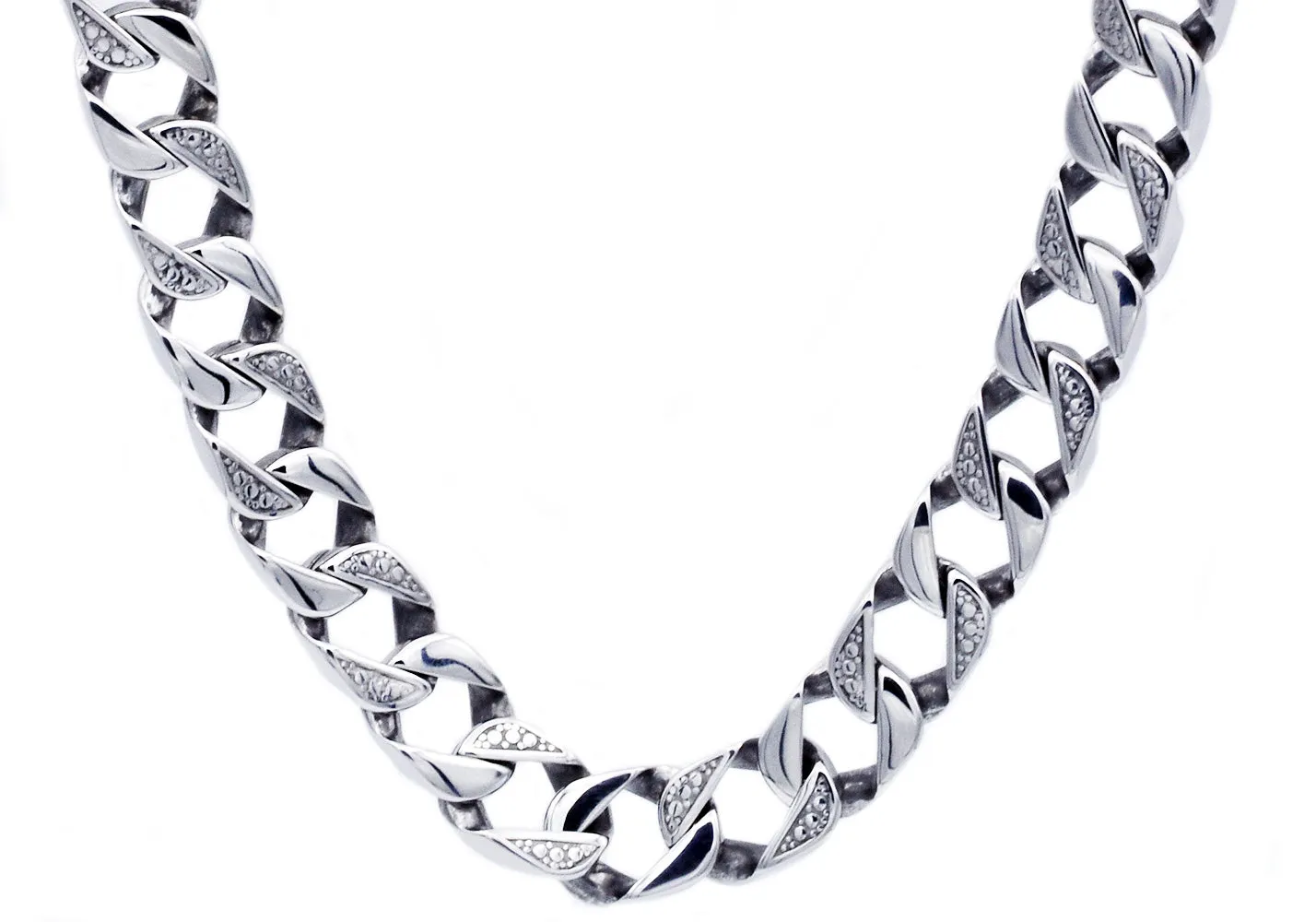 Mens 14mm Stainless Steel Pave Curb Link Chain Necklace