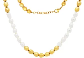 Mens 6MM Baroque Pearl Gold Stainless Steel Necklace