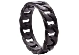 Mens 7mm Black Stainless Steel Cuban Link Band Ring