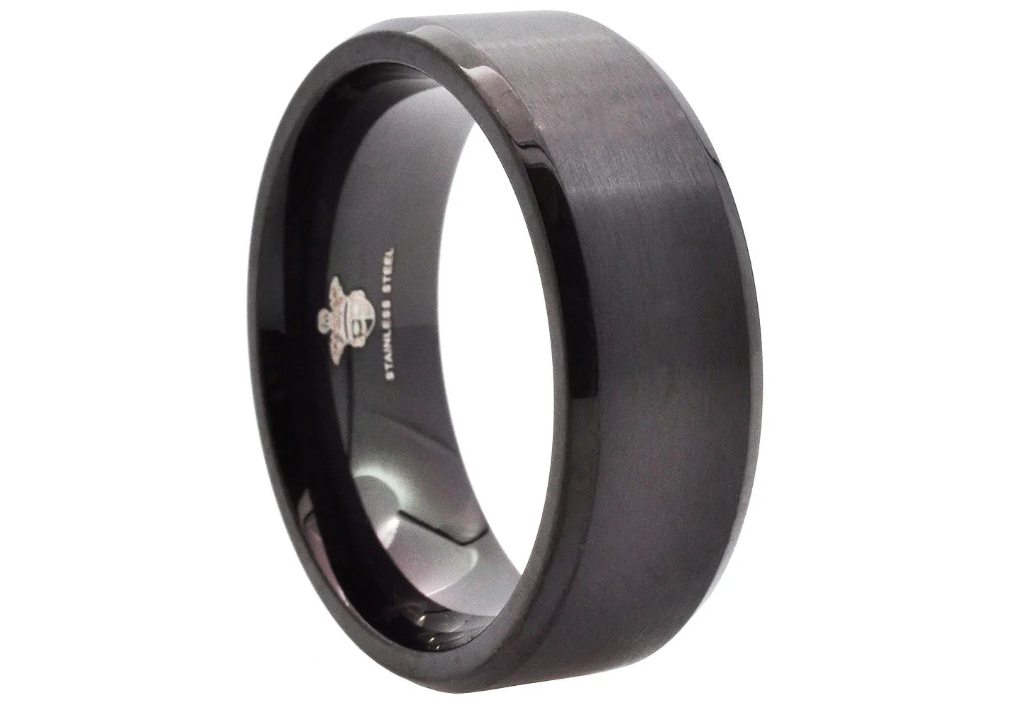 Mens 8mm Black Stainless Steel Basic Band Ring