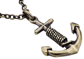 Mens Antique Gold Plated Stainless Steel Anchor Pendant