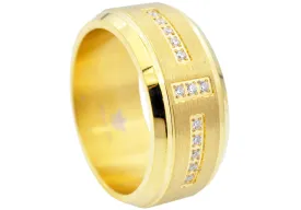 Mens Beveled Gold Stainless Steel Band With Cubic Zirconia