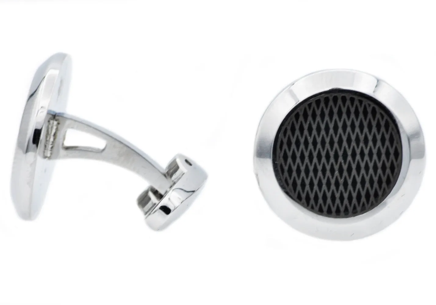 Mens Black Plated Stainless Steel Cuff Links