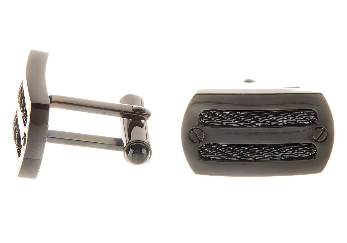 Mens Black Plated Stainless Steel Wire Cuff Links