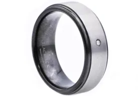 Mens Black Plated Tungsten Ring With Diamond