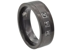 Mens Black Stainless Steel Band Ring With Cubic Zirconia