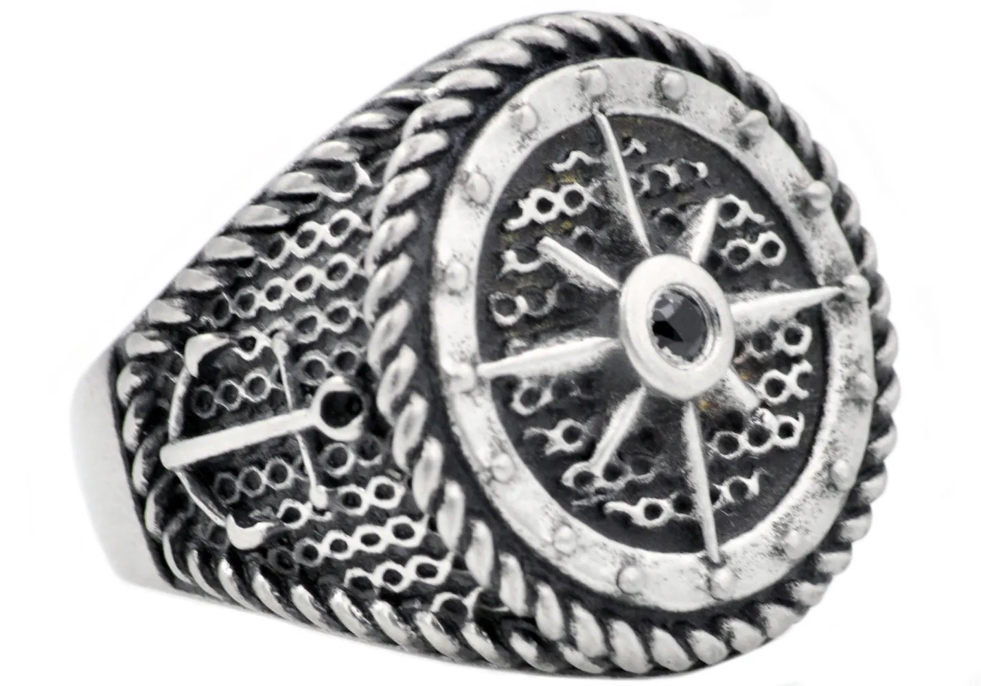 Mens Black Stainless Steel Helm Ring