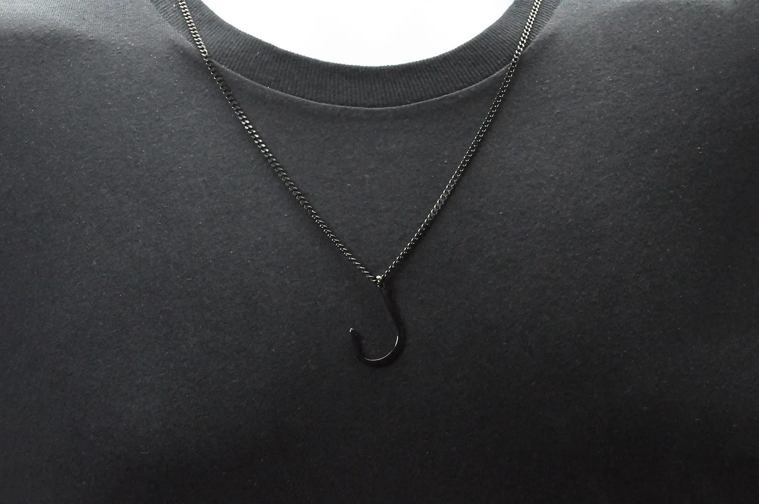 Mens Black Stainless Steel Hook Pendant