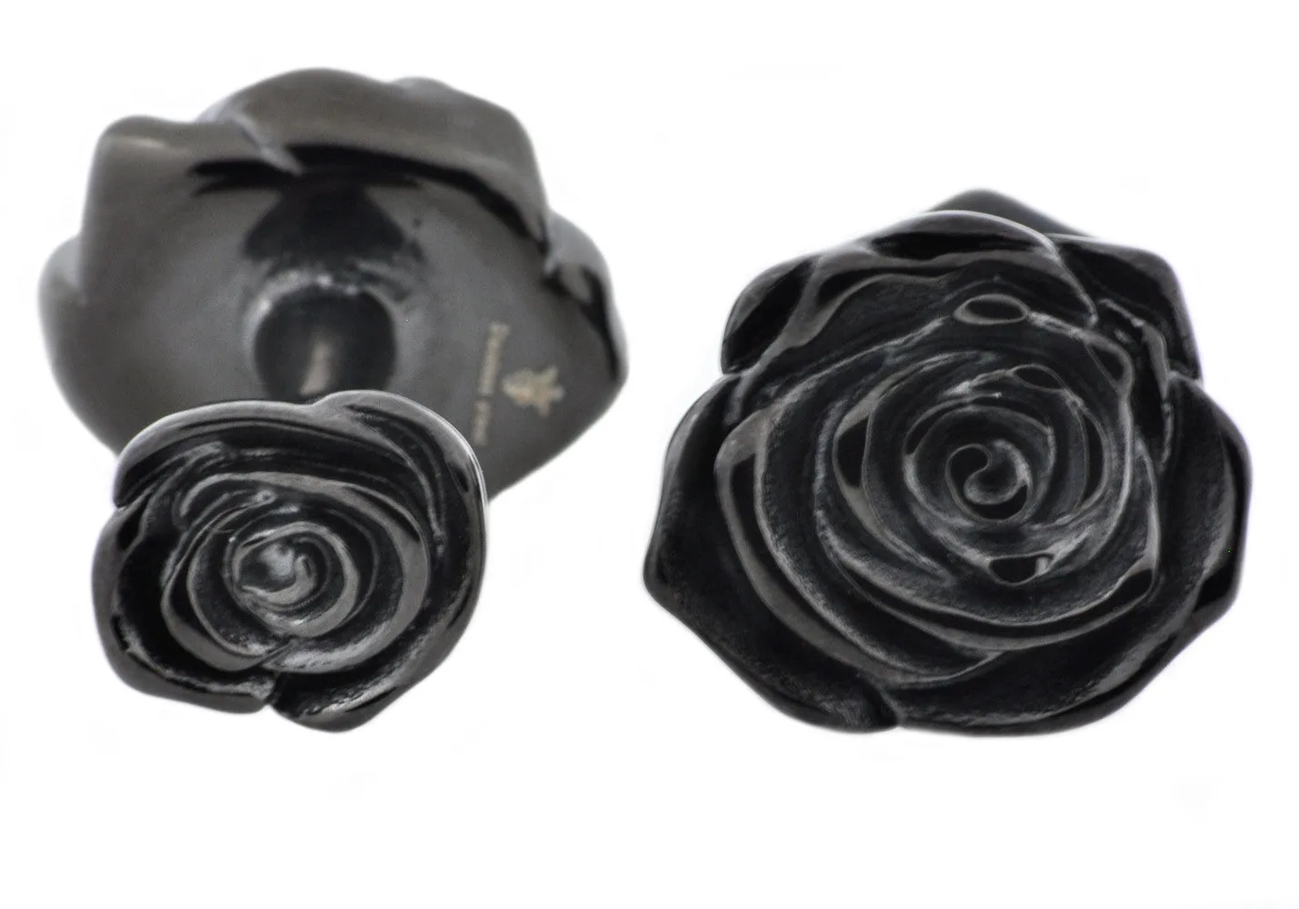 Mens Black Stainless Steel Rose Cuff Links