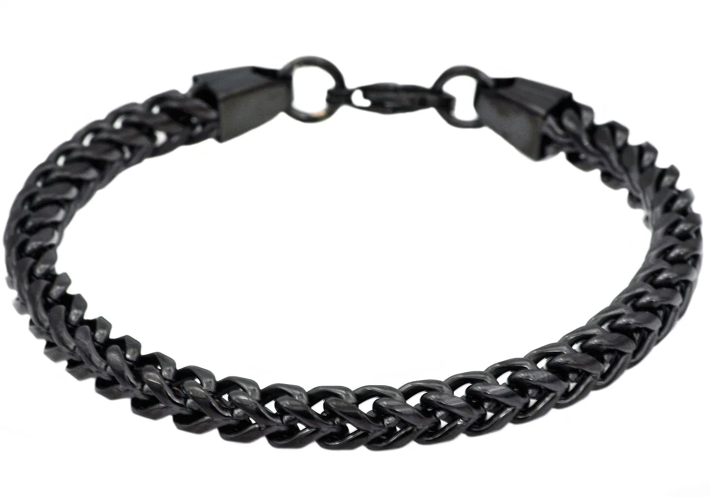 Mens Black Stainless Steel  Rounded Franco Link Chain Bracelet