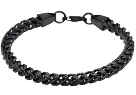 Mens Black Stainless Steel  Rounded Franco Link Chain Bracelet