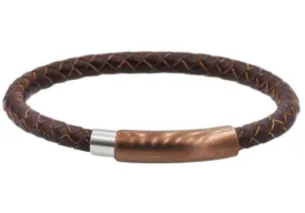 Mens Brown Leather And Chocolate Stainless Steel Bracelet