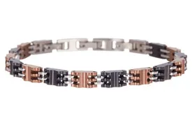 Mens Chocolate And Black Stainless Steel Bracelet