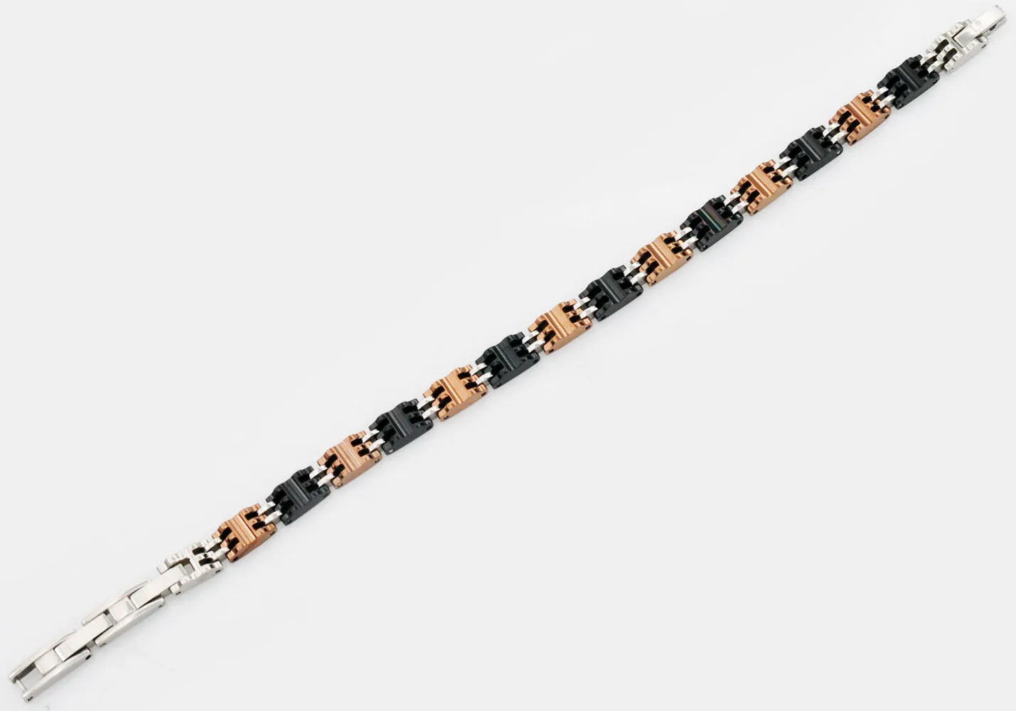 Mens Chocolate And Black Stainless Steel Bracelet