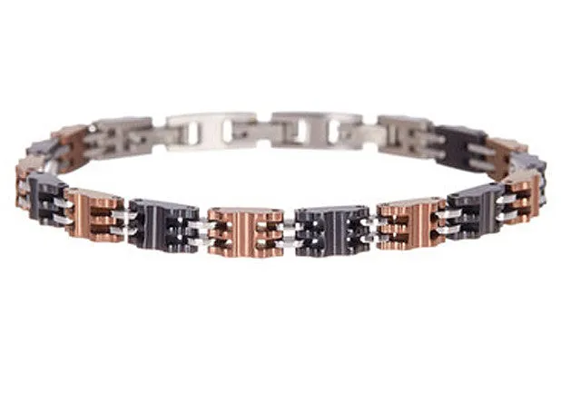 Mens Chocolate And Black Stainless Steel Bracelet