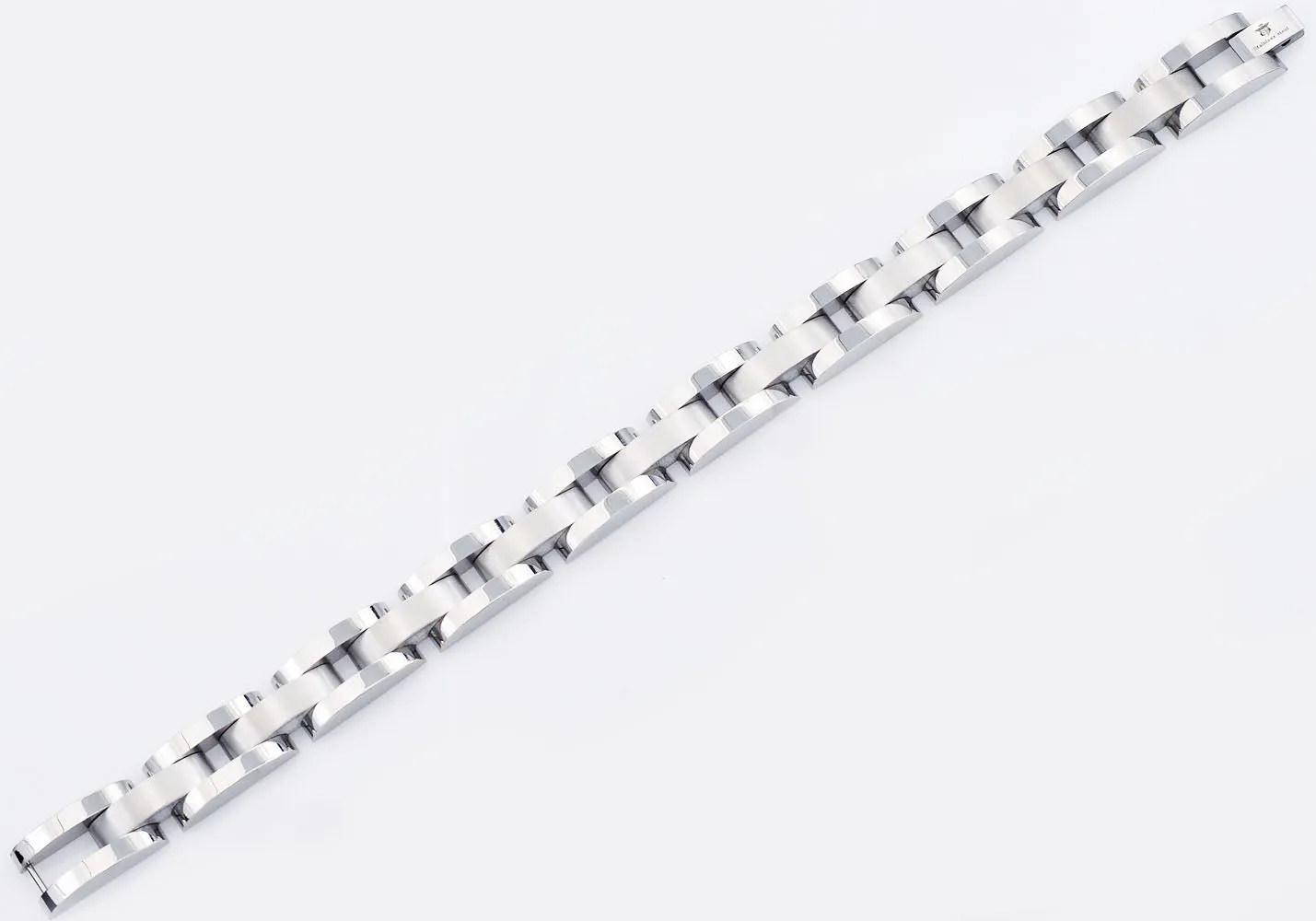 Mens Curved Link Stainless Steel Bracelet