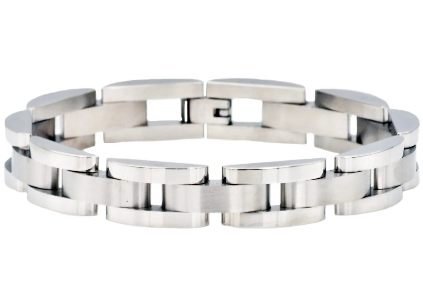 Mens Curved Link Stainless Steel Bracelet
