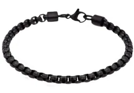 Mens Diamond Cut Black Stainless Steel Box Rolo Link Bracelet