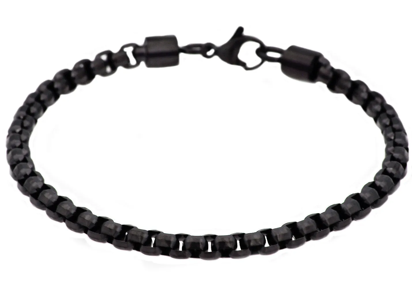 Mens Diamond Cut Black Stainless Steel Box Rolo Link Bracelet