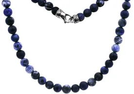 Mens Genuine 8mm Sodalite Stainless Steel Beaded Necklace