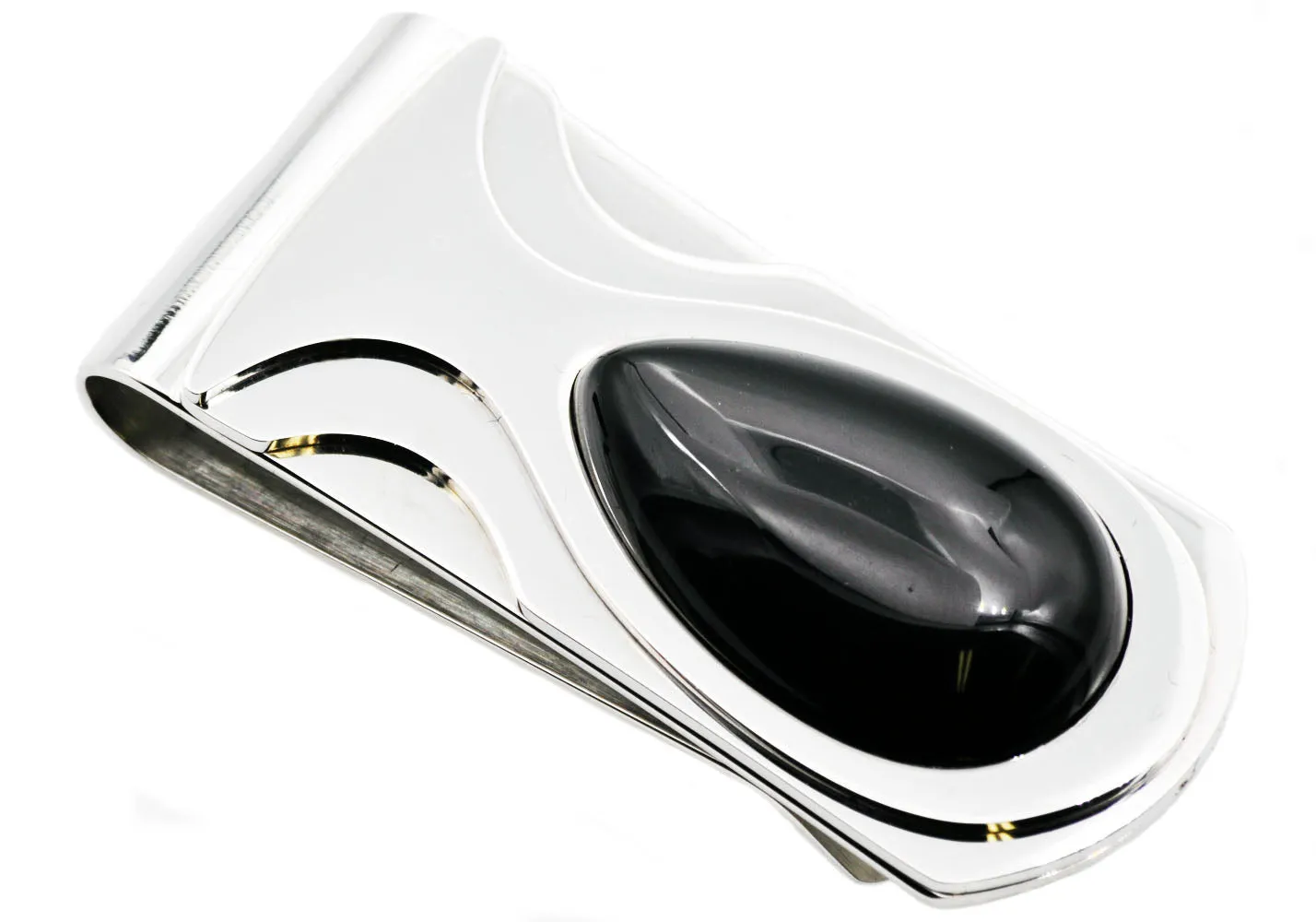 Mens Genuine Onyx Stainless Steel Money Clip